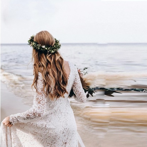 Ellie Elegance White Eyelash Lace Gown, Lace Long Sleeve Special Occasion Maxi - Picture 6 of 7